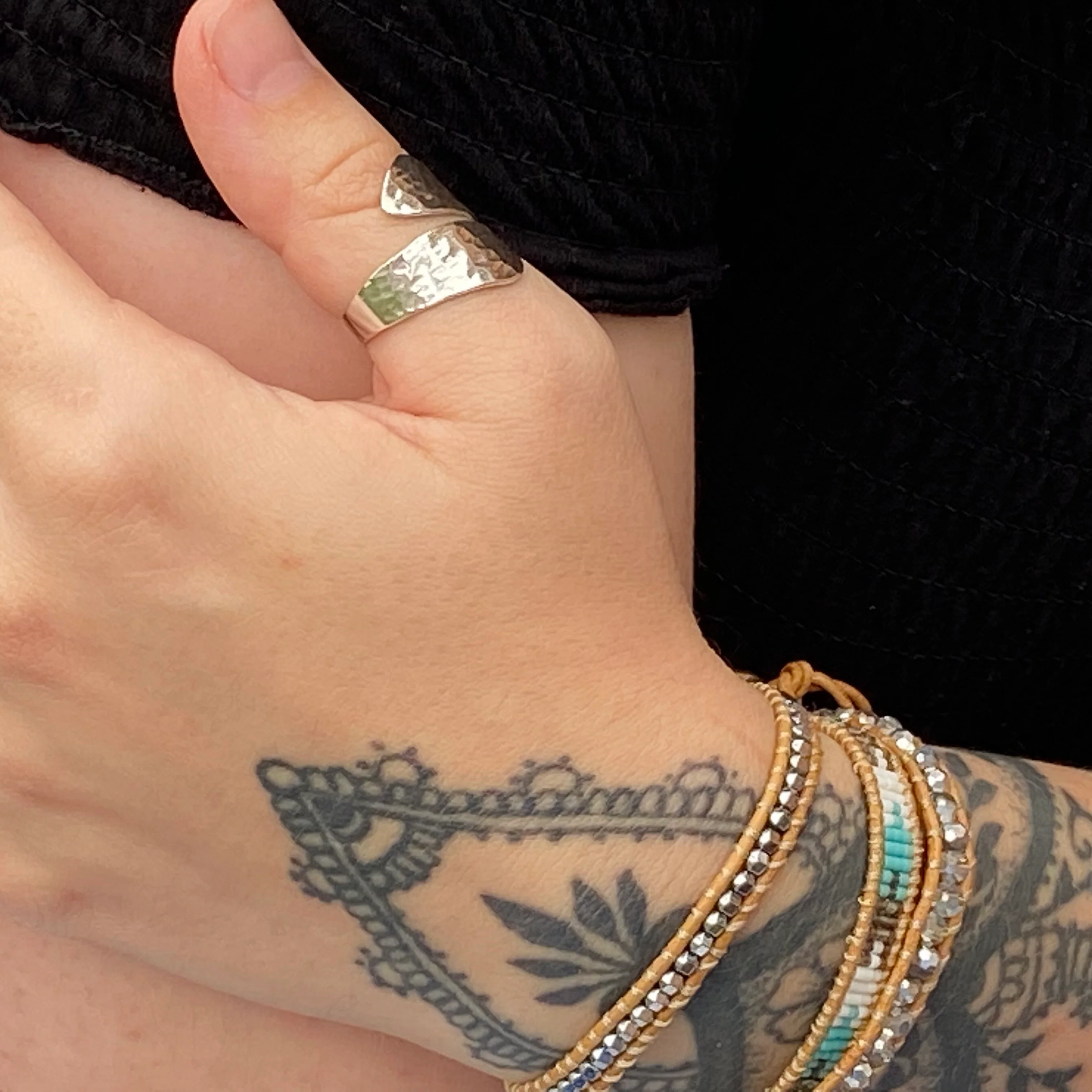 Silver Hammered Wrap Around Ring - Image 6