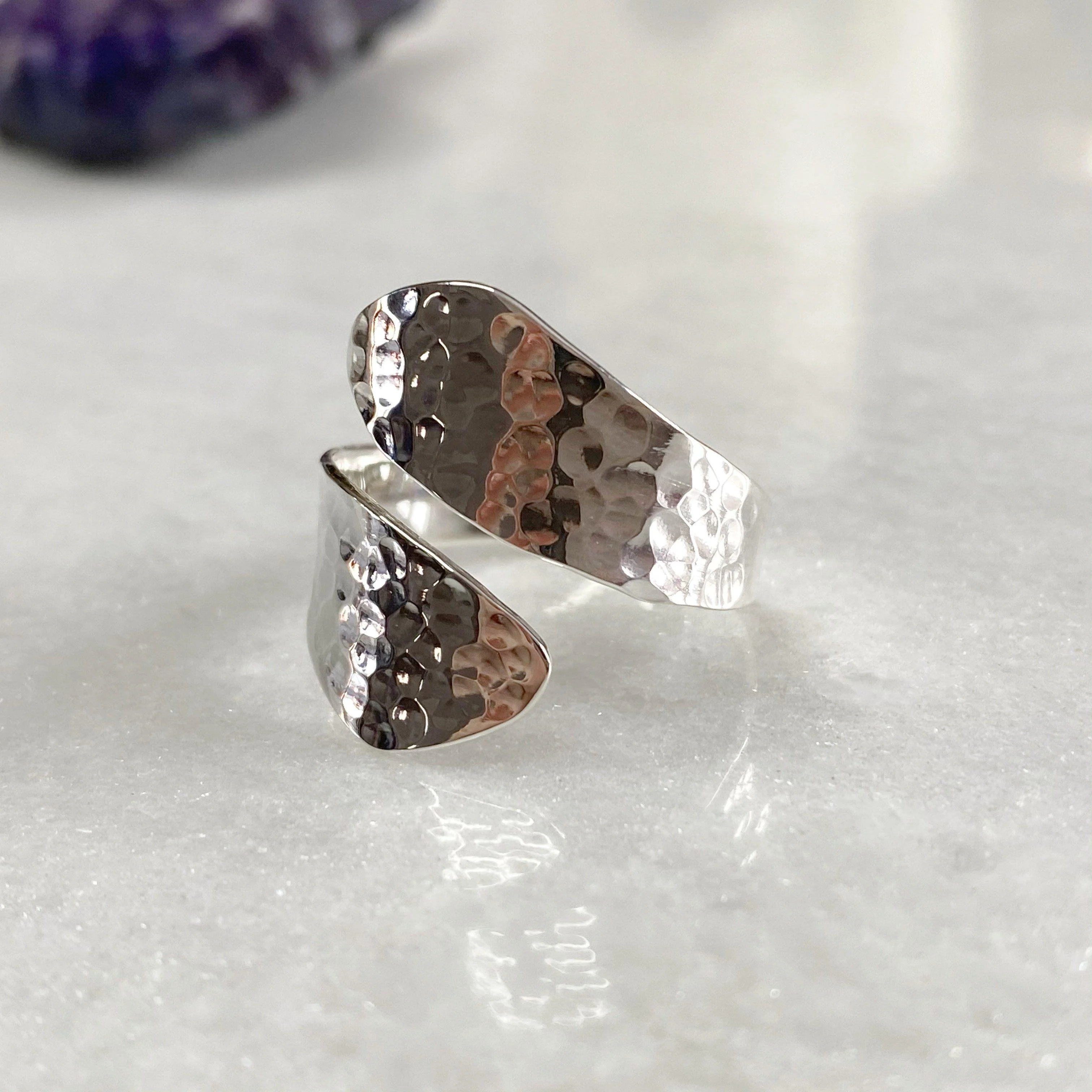 Silver Hammered Wrap Around Ring - Image 8
