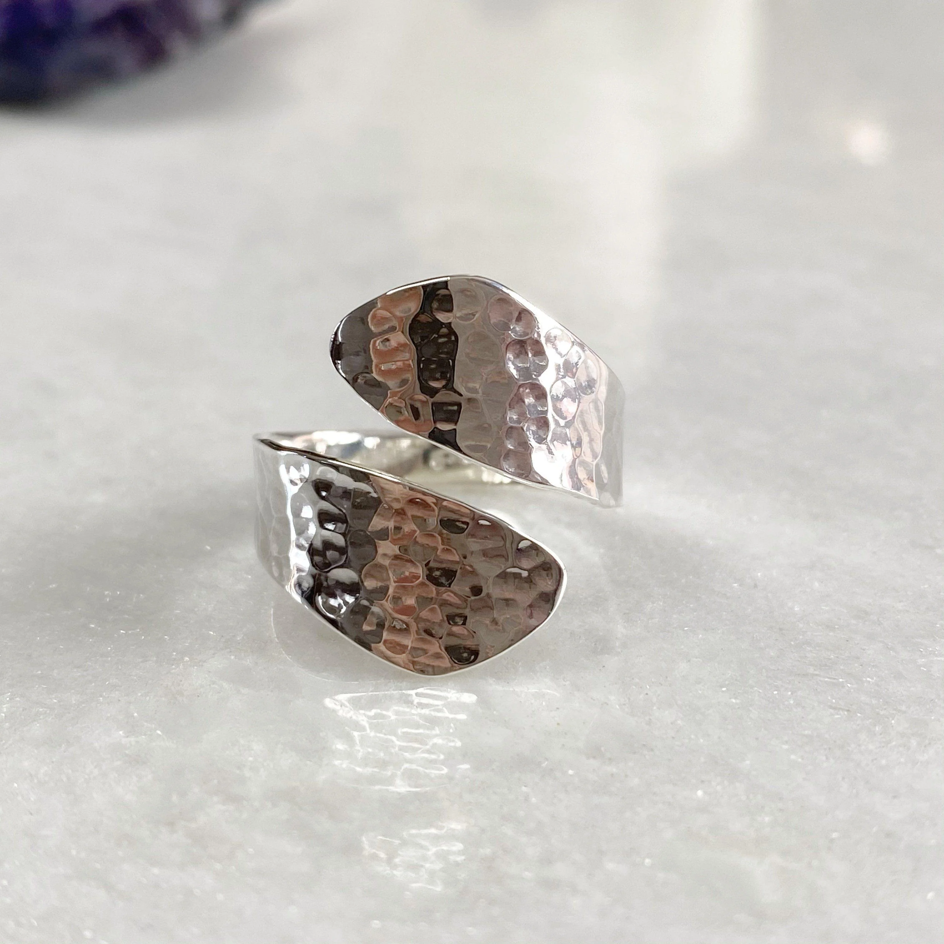 Silver Hammered Wrap Around Ring - Image 9