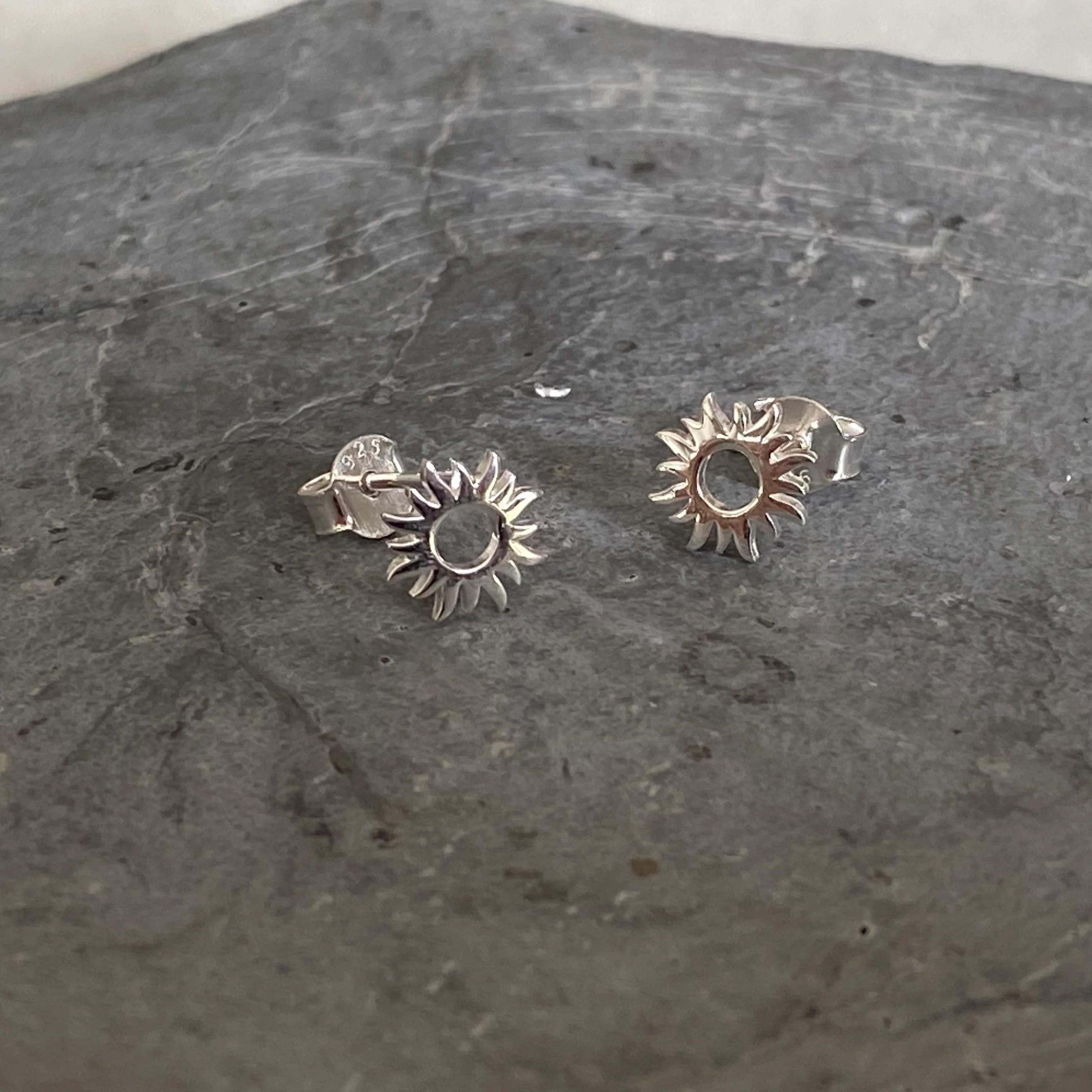 Sunburst Silver Stud Earrings - Image 4
