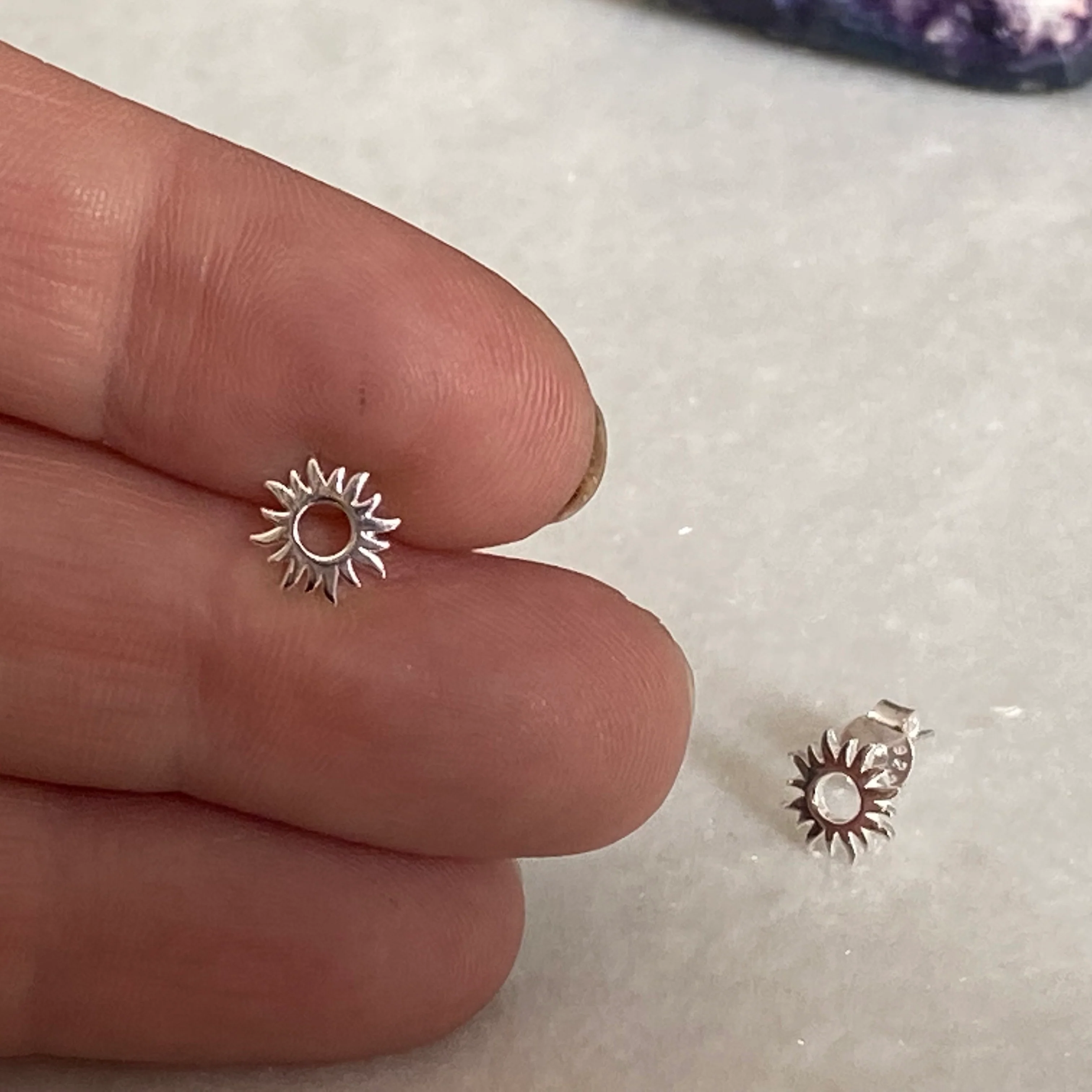 Sunburst Silver Stud Earrings - Image 5