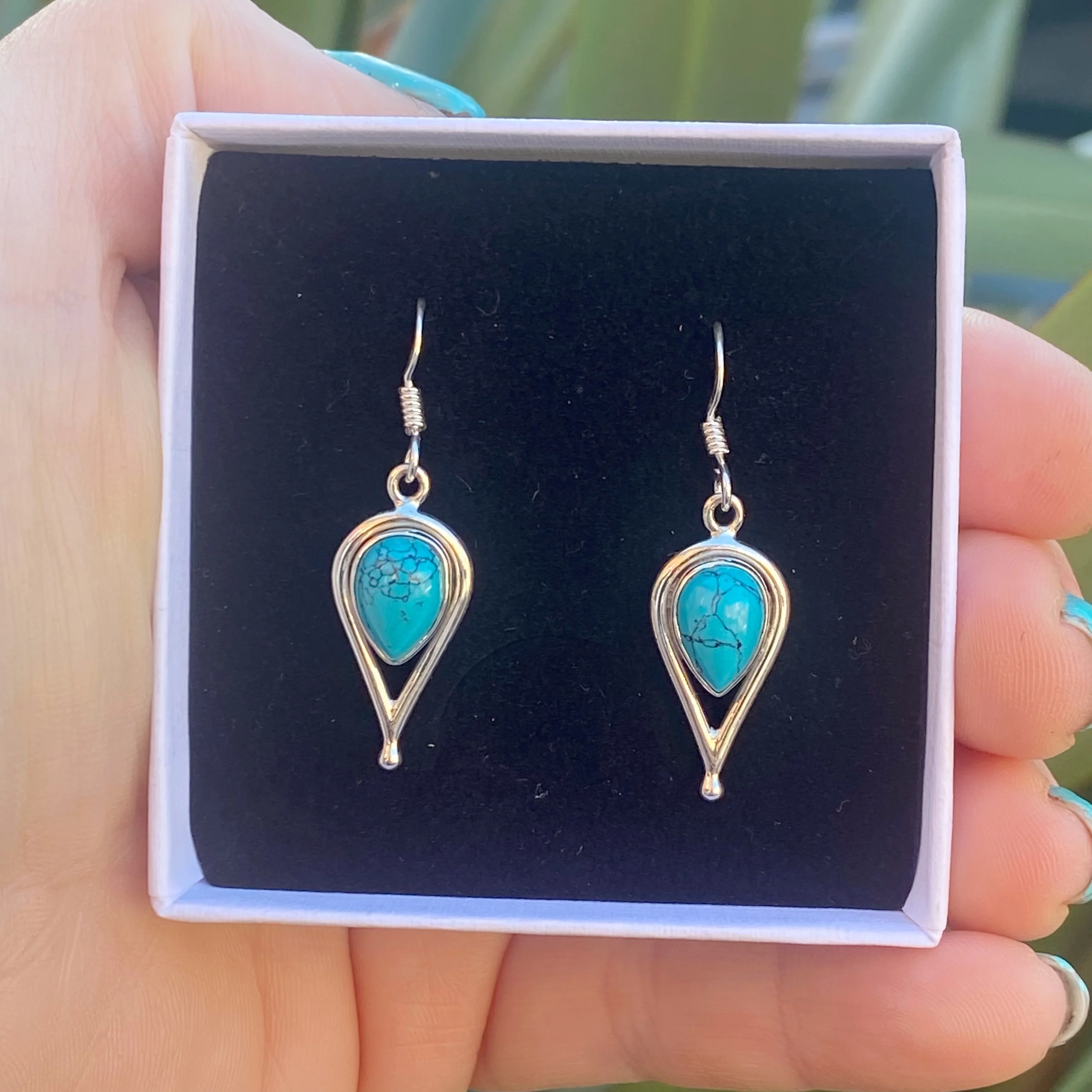 Turquoise Gemstone Teardrop Earrings - - Image 3
